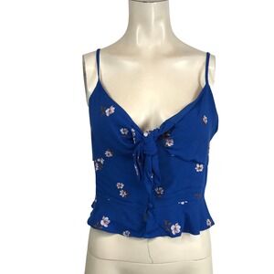 American Eagle Outfitters Royal Blue Floral Tie Front Peplum Tank Top US M